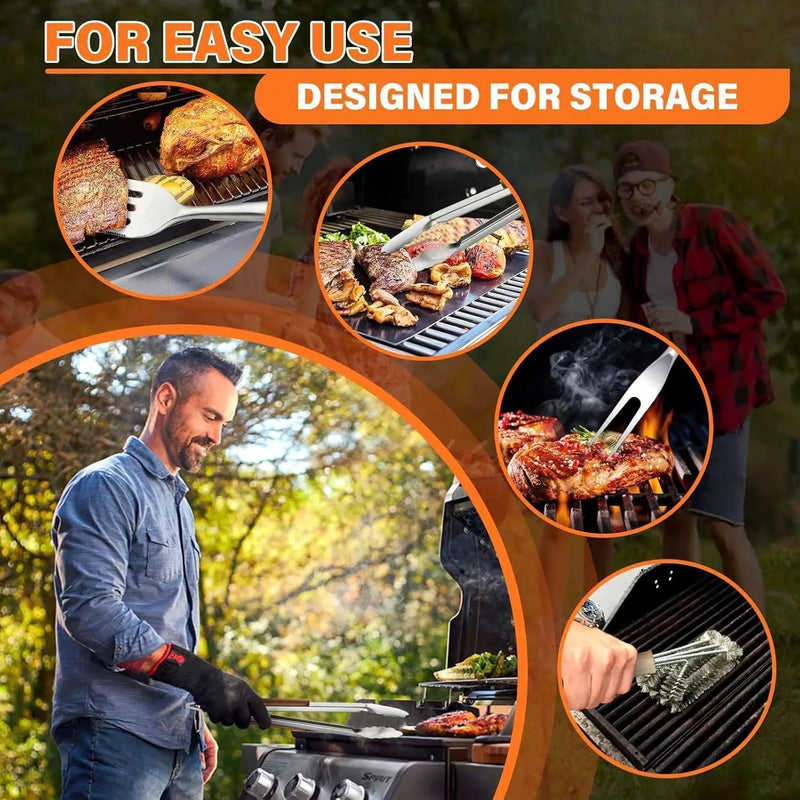 TIVOLI 4PCS Grilling Accessories, Heavy Duty BBQ Tool Set with Stainless Steel Spatula, Tongs, Fork, Cleaning Brush, Wood Handles Barbecue Utensils Kit for Outdoor, Perfect Grill Gifts for Dad Men by GreenHaven Gardens