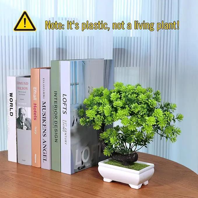 Small Artificial Plants Greenery Desktop Bonsai - Green Plastic Fake Plants for Home Decor, Indoor Bookshelf, Office Desk and Bathroom Room Decor, Tall 8.5" by GreenHaven Gardens
