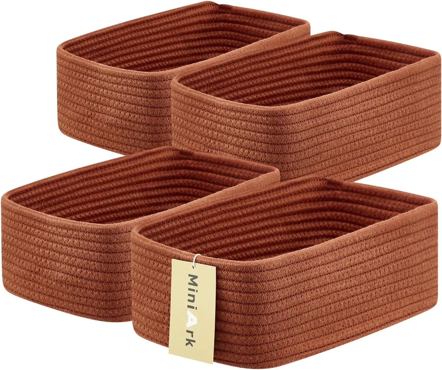 Small Storage Baskets for Organizing | Closet Organizer Bins | Shelf Toy Basket | Woven Rope Baskets | Cube Decorative Box | Shallow Basket | 11.5x7.5x4.7” | 4 Packs Oxide Red by GreenHaven Gardens