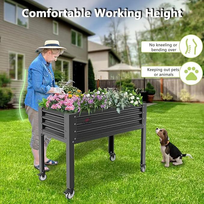 A ANLEOLIFE Galvanized Raised Garden Bed with Legs,48x24x35in Large Elevated Planter Box on Wheels with Drainage Holes for Backyard, Balcony, Patio, 600lb Capacity, Quartz Grey by GreenHaven Gardens