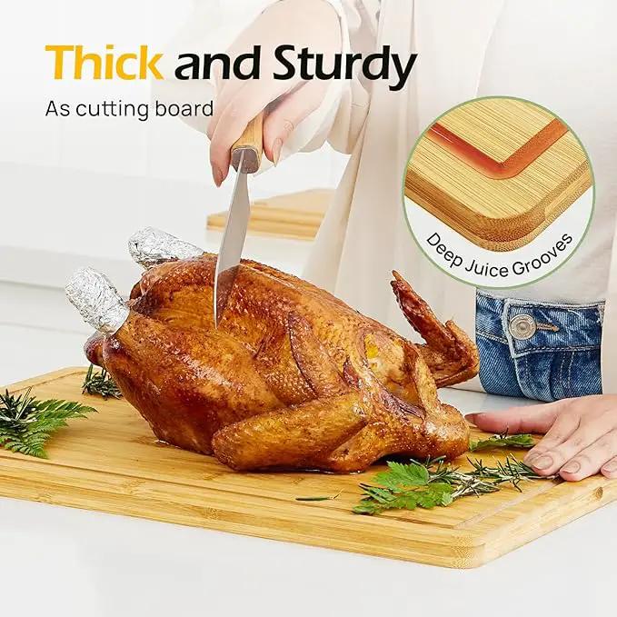 Kitchen Essentials Natural Bamboo Cutting Board XL With Durable, Knife-Friendly Surface & Deep Juice Groove – Perfect For BBQ(Pre Oiled, Natural) by GreenHaven Gardens