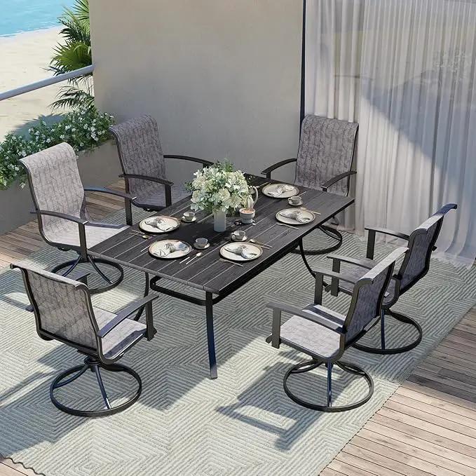 Grand patio Outdoor Swivel Dining Chairs Set of 2, 360 Degree Mesh Sling Rocker Sets for Deck, Garden Backyard, Black & Grey Plaid by GreenHaven Gardens