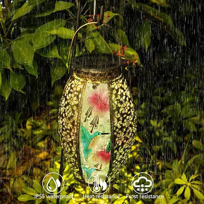 Solar Lanterns Outdoor Hanging Light - Solar Powered Hummingbird Glass LED Lights Decorative Waterproof Tabletop Lamp with Hollowed-Out Design for Indoor Yard Table Patio Garden Pathway Holiday by GreenHaven Gardens
