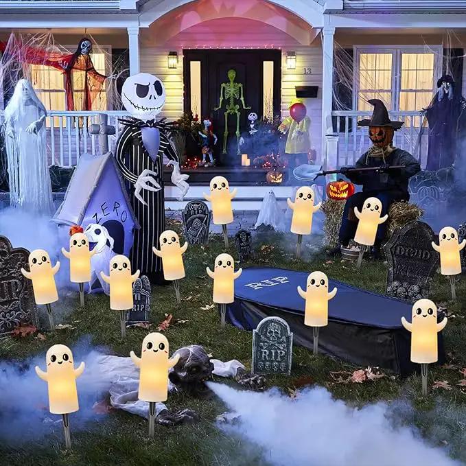 4 Pack Halloween Smiley Elves Pathway Lights, 7Ft Outdoor Halloween Decorations Lights with LED Smiling Ghost Yard Stakes Lights for Outdoor Garden Walkway Patio Backyard Halloween Party Decor by GreenHaven Gardens