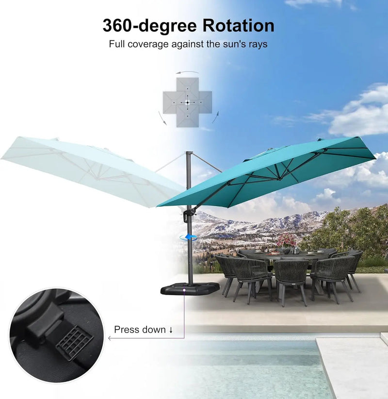PURPLE LEAF 11.5' X 11.5' Telescopic Patio Umbrella Outdoor Cantilever Umbrella Square Up Down Lifting Offset Umbrella with 360-degree Rotation for Garden Deck Pool Patio Turquiose by GreenHaven Gardens