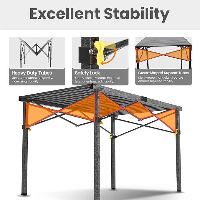 Portable Outdoor Camping Table Large for 2-6 Person - Foldable Camp Table with Aluminum Roll-Up Top & Carry Bag for BBQ, Tailgating, Backyard, 220 Lbs Capacity, Stable & Sturdy (Black) by GreenHaven Gardens
