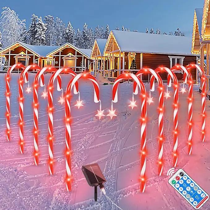 PINPON Christmas Solar Candy Cane Lights 10 Pack, 21" Pathway Markers Walkway Lights with Star, 8 Modes & 3 Timings Xmas Decorations for Outdoor Pathway Garden Yard Patio by GreenHaven Gardens