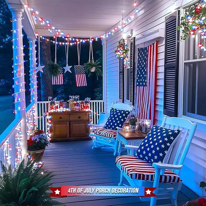 JMEXSUSS 400 LED Red White and Blue Lights Outdoor, 132FT 4th of July Lights Indoor, 8 Modes Patriotic String Light for Memorial Day Independence Day Decoration by GreenHaven Gardens