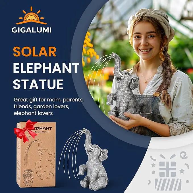 GIGALUMI Solar Garden Decor Watering Elephant Statues Outdoor, Birthday Gifts for Women Mom Grandma Senior Elder, Elephant Ornament for Balcony, Garden, Patio, Yard, Lawn (Twinkling Lights Only) by GreenHaven Gardens