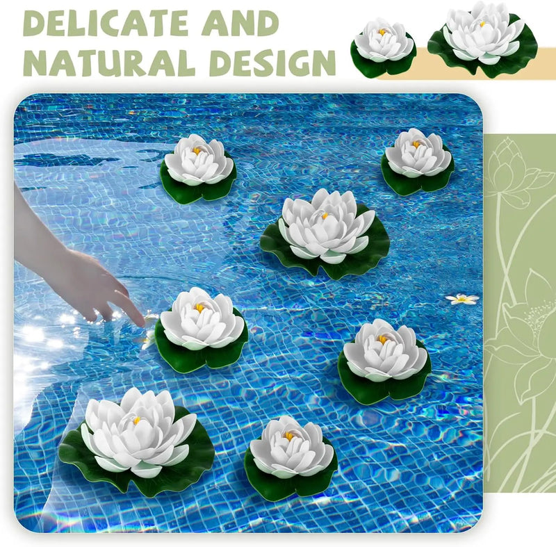 Yunlly 24 Pcs Floating Foam Lotus Flower with Water Lily Pads Artificial Floating Pool Flowers Lifelike Pond Accessories Floating Pool Decorations for Home, Garden Aquarium Party Wedding Decor, White by GreenHaven Gardens