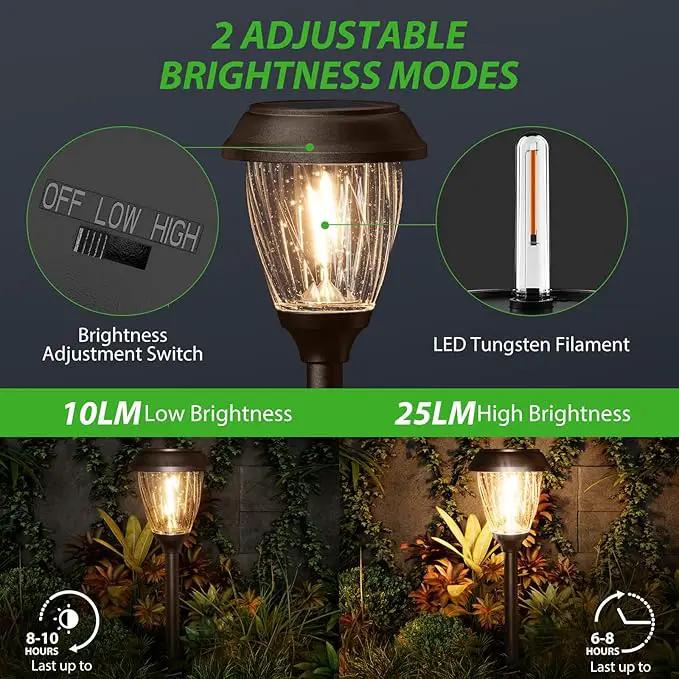 XMCOSY+ Solar Lights Pathway Outdoor - 2 LED Modes 10/25 LM Solar Powered Yard Garden Lighting, Waterproof IP65 Glass Stainless Steel Landscape Lights for Driveway Walkway Sidewalk Decor (Warm White) by GreenHaven Gardens