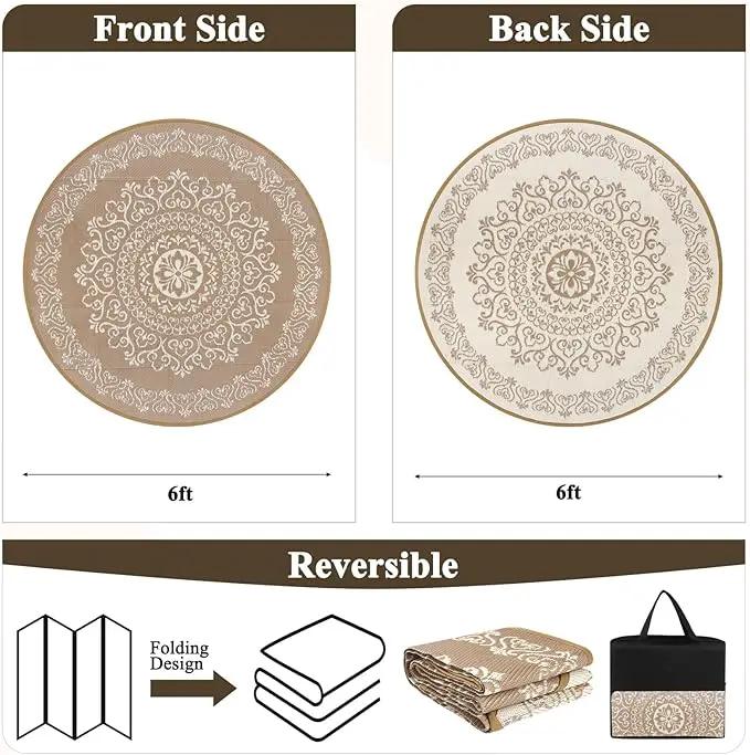 Pauwer Waterproof Outdoor Rug 6ft, Reversible Plastic Straw Patio Camping Rug, Indoor Outdoor RV Mat Carpet for Deck, Camper, Porch, Balcony, Backyard, Picnic, Floral Brown by GreenHaven Gardens