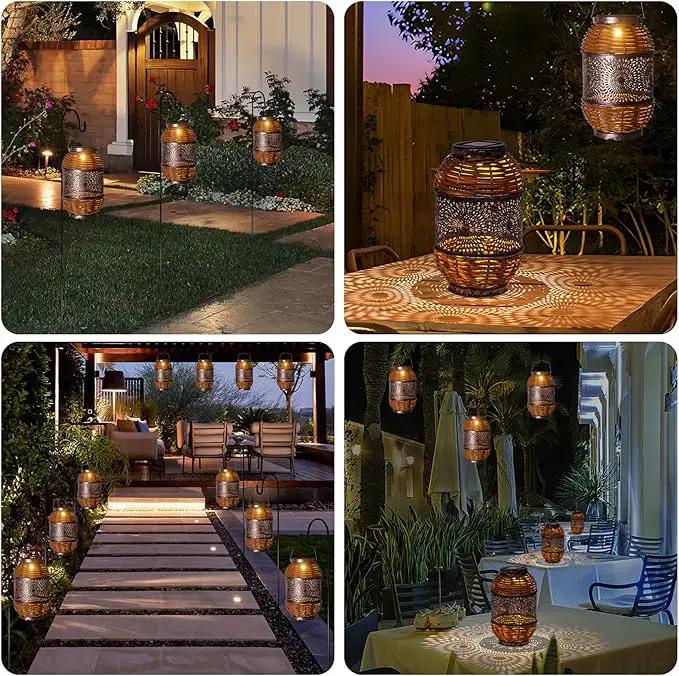 2 Pack Solar Lanterns Outdoor,Rattan with Metal Decorative Garden Hanging Lanterns Waterproof Christmas Gifts for Women LED Light with Handle for Table,Patio,Pathway,Pergolas,Tree,Yard,Fence,Hook by GreenHaven Gardens