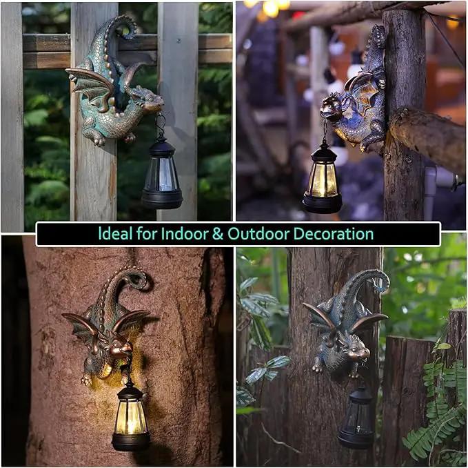 Dragon Solar Garden Statue - Gothic Outdoor Wall Hanging Decor with Solar Light, Fantasy Dragon Figurine for Patio, Yard, or Tree - Unique Whimsical Gift for Adults, Men & Women by GreenHaven Gardens