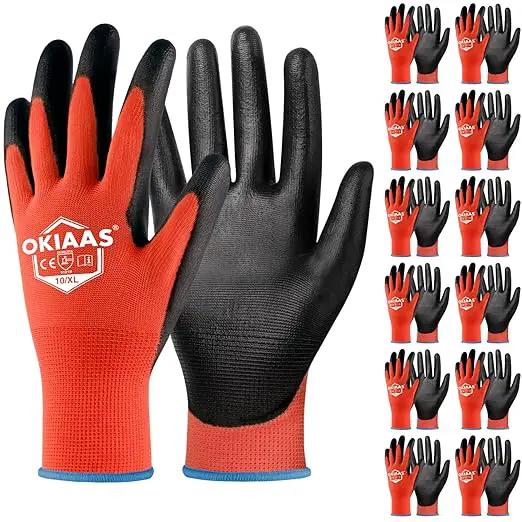 OKIAAS Men's Ultra-Thin and Lightweight Working Gloves with Grip, 12 Pairs, Red, X-Large by GreenHaven Gardens