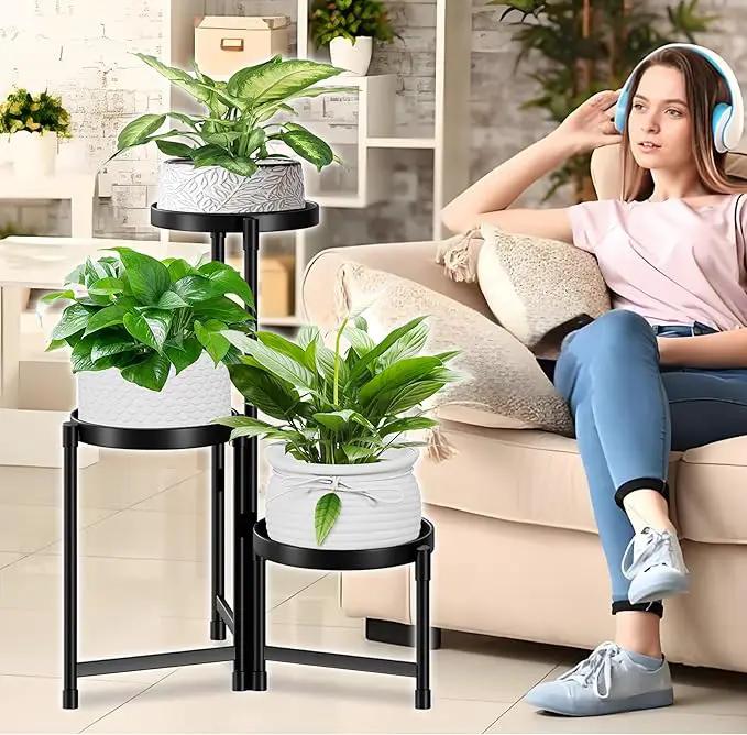 Plant Stand indoor outdoor - 3 Tier black Tall Metal Flower Pot Holder Potted Display Rack - Heavy Duty Corner Plant Shelf for Patio Garden Balcony Living Room Bedroom by GreenHaven Gardens