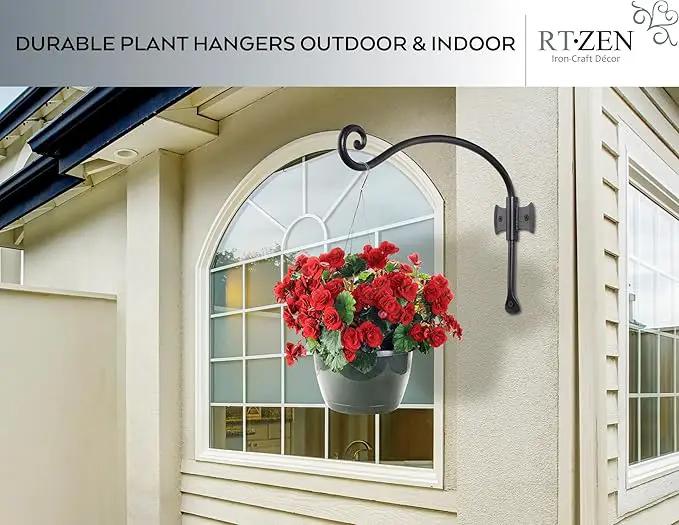 RTZEN Plant Hangers Outdoor or Indoor - Wrought Iron Metal Hanger Indoor Hook - Heavy Duty Wall Bracket Hooks for Hanging Plants Baskets Lanterns Wind Chimes - 2 Pack (Black Axe-Shape Hooks) by GreenHaven Gardens