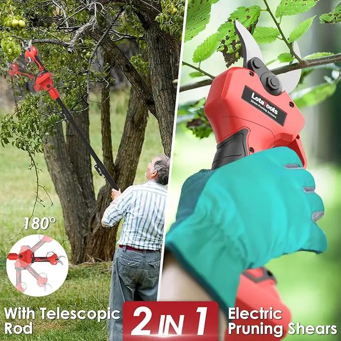Electric Pruning Shears with Telescopic Rod, 50mm 1.96" Cutting Diameter Cordless Pruner with 2 Rechargeable Batteries, Tree Branch Cutter with SK7 Blade for Gardening Pruning by GreenHaven Gardens