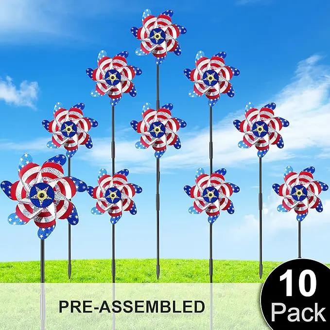 BATTIFE 10 Packs Patriotic Sparkly Reflective Pinwheels for Yard and Garden, American Flags Blinding Birds Pin Wheel Scare Birds & Animal Away, Wind Spinner for 4th of July by GreenHaven Gardens