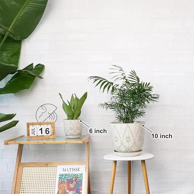 Gepege 10 Inch Plant Pot, Creamy White Ceramic Planter with Drainage Holes and Saucers for Plants Indoor and Outdoor Flower Pot by GreenHaven Gardens