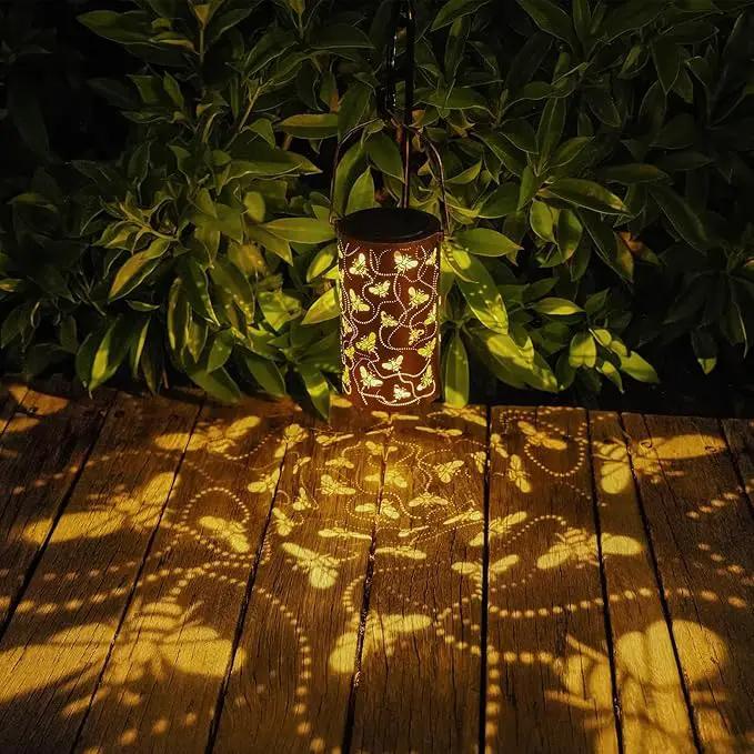 Solar Honeybee Lanterns Outdoor Hanging Decor Lantern,Waterproof Hollow Out Retro Metal Decorative Garden Light,Graceful Decoration for Patio,Yard,Landscape,Walkway,Festival by GreenHaven Gardens