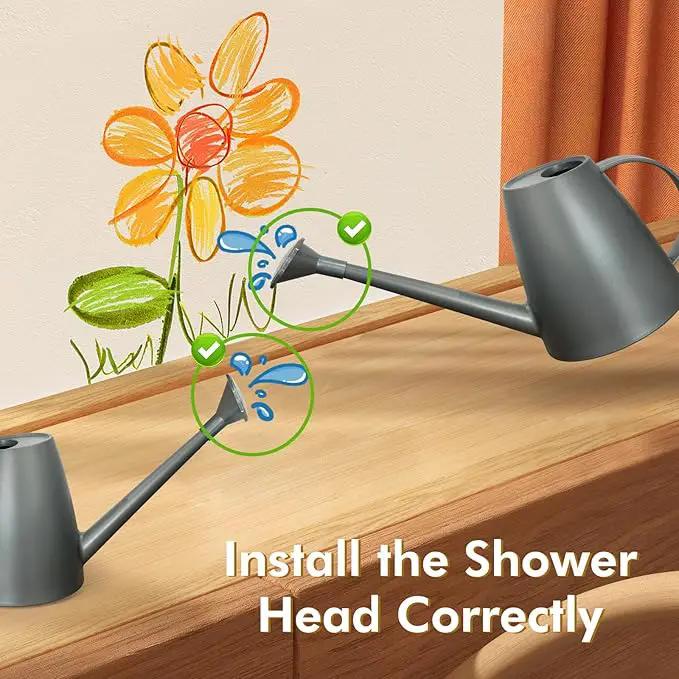 Watering Can for Indoor Outdoor Plants, Modern Small Watering Cans with Removable Nozzle, Long Spout Watering Can for Indoor Bonsai Plants Garden Flowers 1/2 Gallon 1.8L 60OZ (Gray) by GreenHaven Gardens