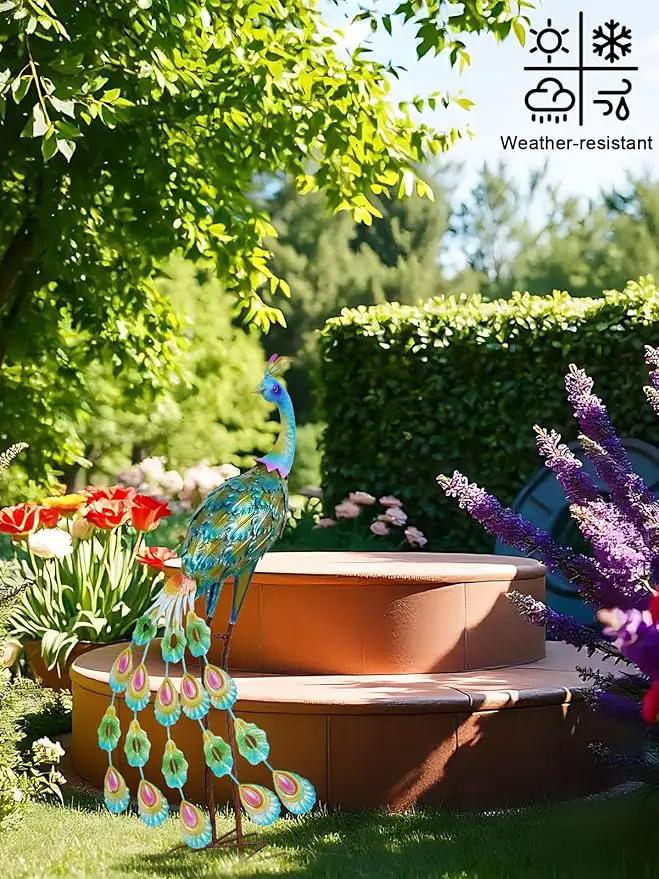 YEAHOME Garden Decor Outdoor Statues, 34" Large Metal Peacock Standing Yard Art, Blue Green Bird Lawn Sculptures Garden Decor for Outside Patio Porch Backyard by GreenHaven Gardens