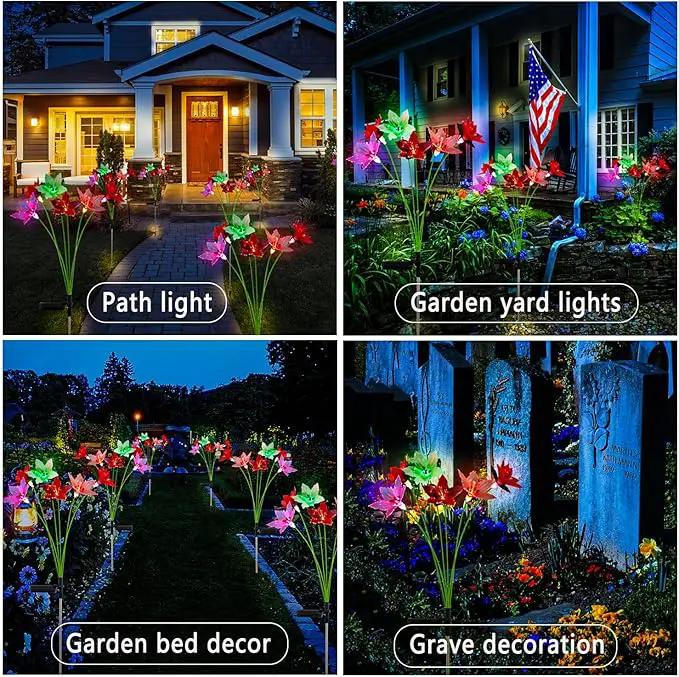 Solar Garden Lights, 2 Pack New Upgraded Solar Swaying Lights with 12 Flowers Solar Lights for Outside Garden Yard Decor Outdoor Waterproof, Gardening Birthday Gifts for Women Mom Grandma, White & Red by GreenHaven Gardens