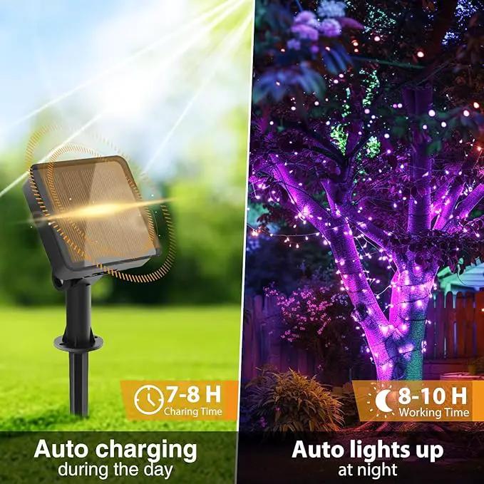 kolpop Purple Solar Fairy Lights Outdoor Waterproof, 3 Pack 32FT 80LED Solar Powered String Light, 8 Modes Copper Wire Solar Twinkle Lighting for Halloween Tree Garden Yard Outside by GreenHaven Gardens