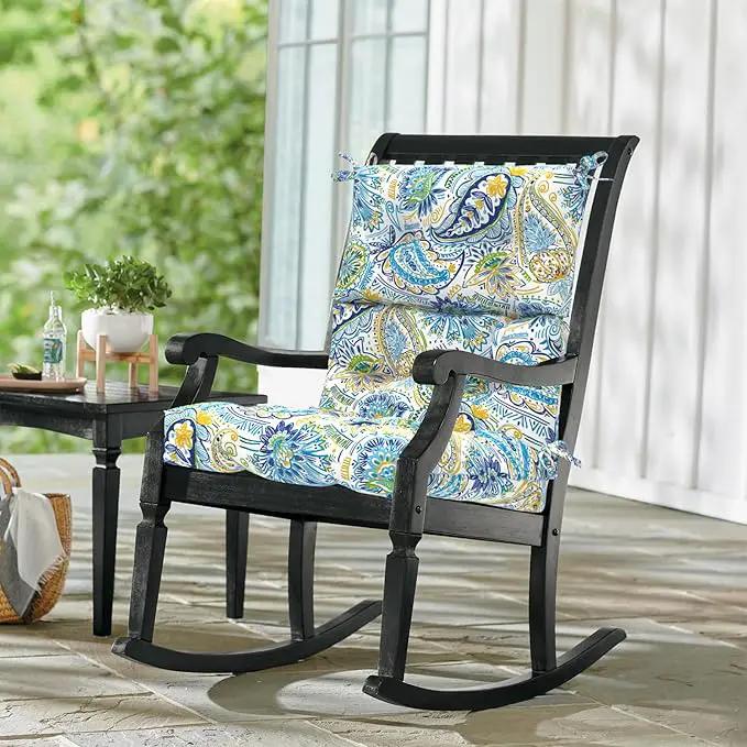 LVTXIII 2 Pack Outdoor/Indoor High Back Chair Cushions, Deep Seat Patio Seat and Back Cushion Set, Stuffed High Rebound Foam Rocking Chair Cushions, 44”x22”x4”, Paisley Blue by GreenHaven Gardens