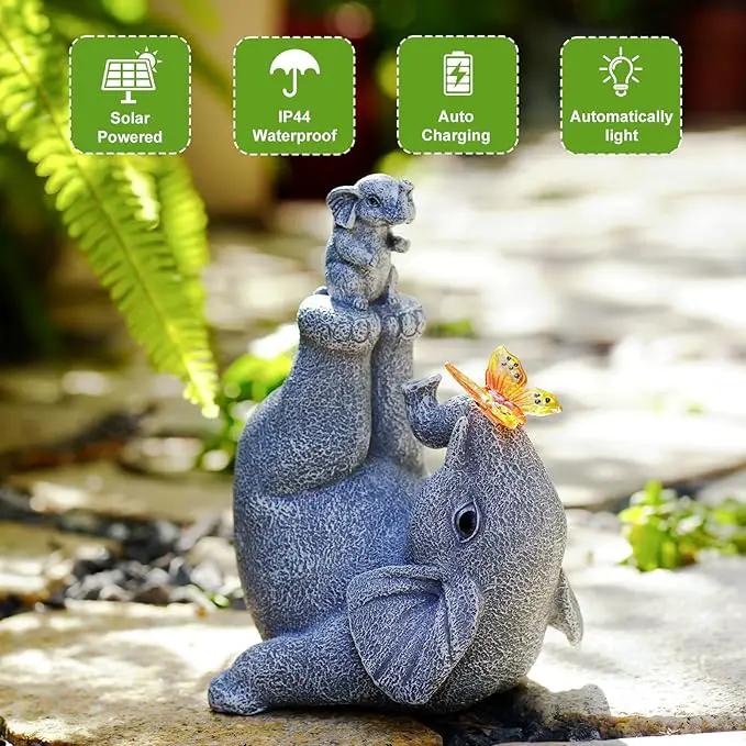 Solar Elephant Statues for Garden Decor - Elephant Handstand Mother&Son Solar Statue with Solar Butterfly,Best Birthday Gifts for Mom,Women by GreenHaven Gardens