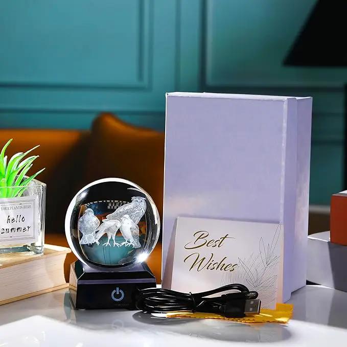 Qianwei OWL Eagle Gifts for Women 3D Crystal Ball 3.14'' - Laser OWL Eagle Decor Glass Animals OWL Eagle Gifts Figurines Statue Stuff for Room Decorations OWL Eagle Night Light by GreenHaven Gardens