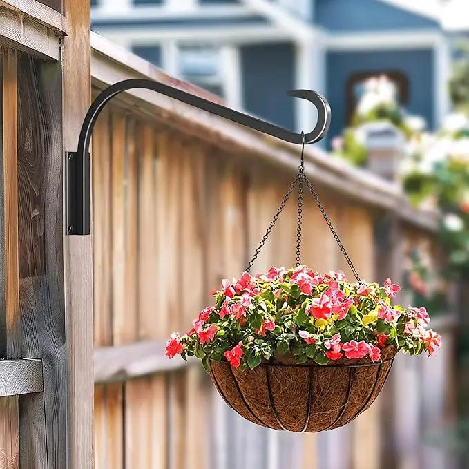 16 Inch 1 Pack Plant Hanger for Indoor/Outdoor Wall Mount - Heavy Duty Hanging Plant Holder & Bird Feeder Hook, Decorative Black Metal Wall Hangers for Plants, Flower Baskets by GreenHaven Gardens