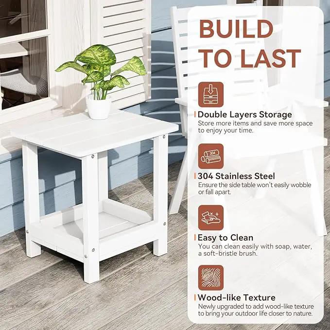 Outdoor Side Table with 2 Layers Storage Small Adirondack Square Side Tables for Outside Weather Resistant Patio End Table for Pool, Backyard, Indoor Companion, Front Porch, White by GreenHaven Gardens