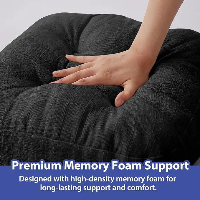 Chair Cushions, Foam Dining Chair Cushions, Tufted Indoor Chair Pads, 16.5” x 16.5” x 3.5”, Set of 2, Black by GreenHaven Gardens