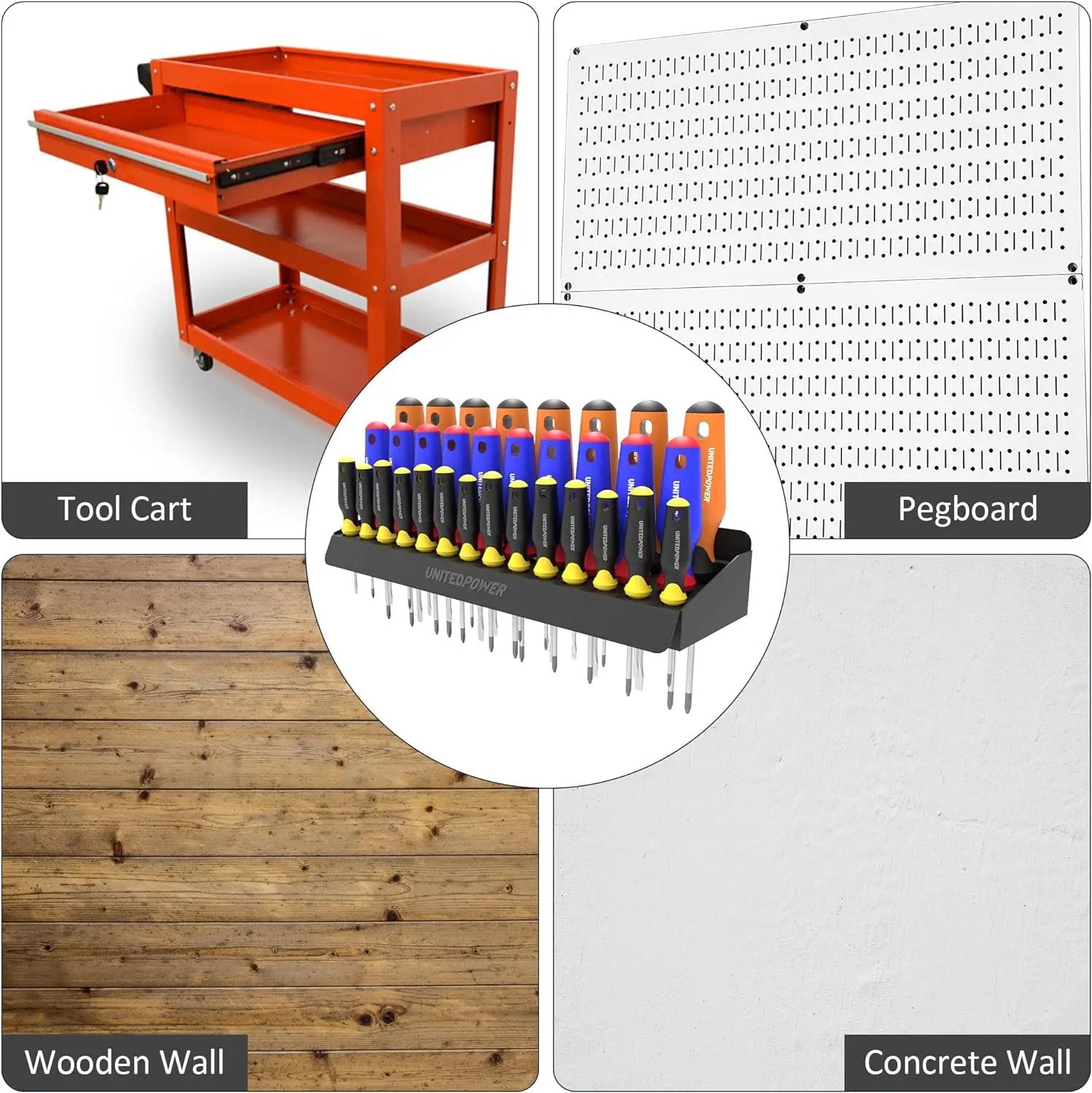 UNITEDPOWER Screwdriver Holder, Wall Mount Storage Rack Organizer for Workshop, Shed, Garage, Home, Stores up to 32 Screwdrivers or Small Tools by GreenHaven Gardens