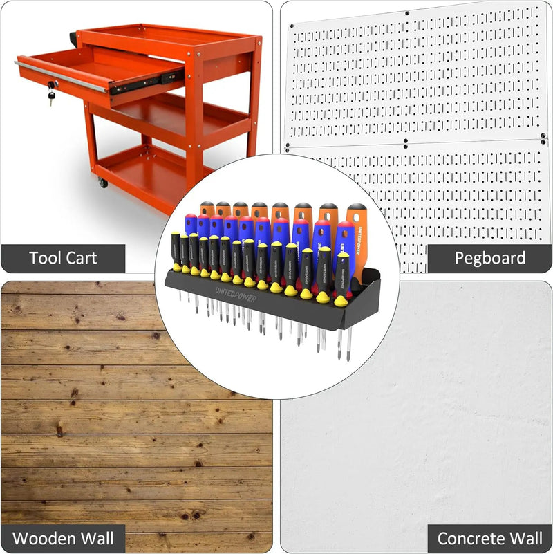 UNITEDPOWER Screwdriver Holder, Wall Mount Storage Rack Organizer for Workshop, Shed, Garage, Home, Stores up to 32 Screwdrivers or Small Tools by GreenHaven Gardens