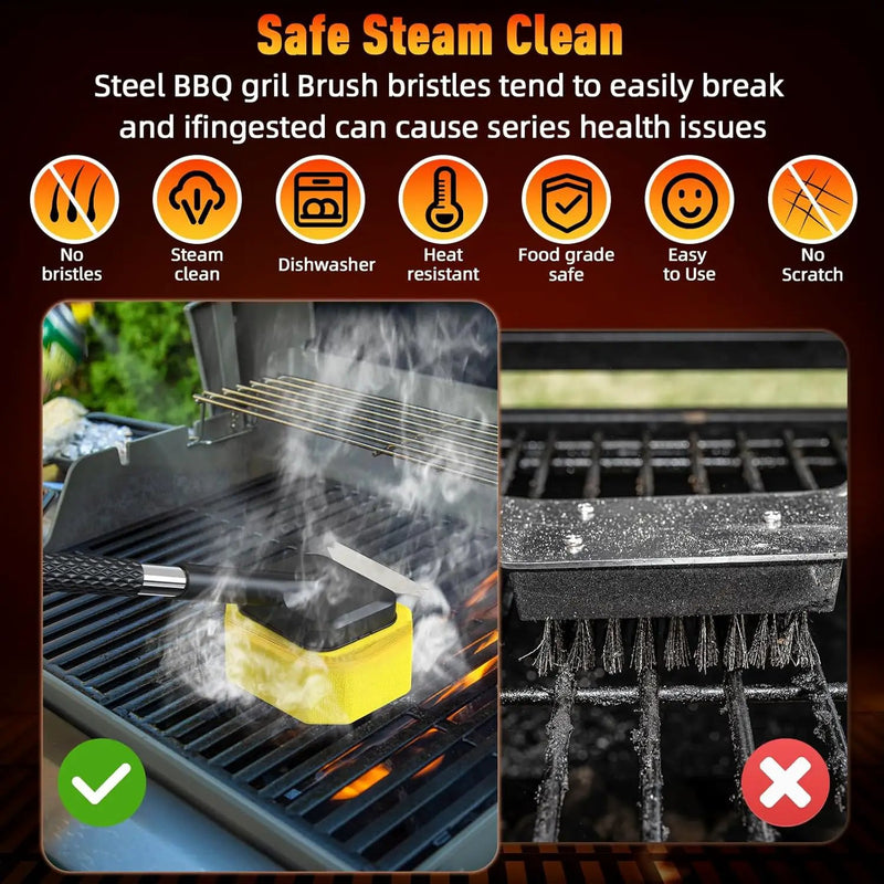 Bristle-Free Steam Cleaning Grill Brush, Safe for All Grill Griddle, Heat-Resistant Head, BBQ Grilling Gift for Men by GreenHaven Gardens