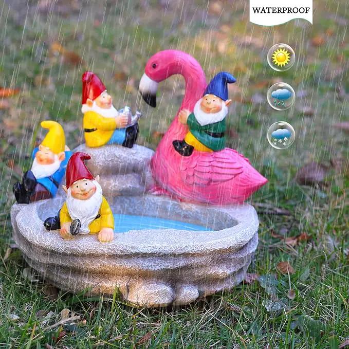 Garden Gnomes Statue Outdoor Gnome Decor Solar Gnome Statues Decoration for Lawn Yard Balcony Patio,Funny Gnome Riding Flamingo Figurine Mom Gift by GreenHaven Gardens