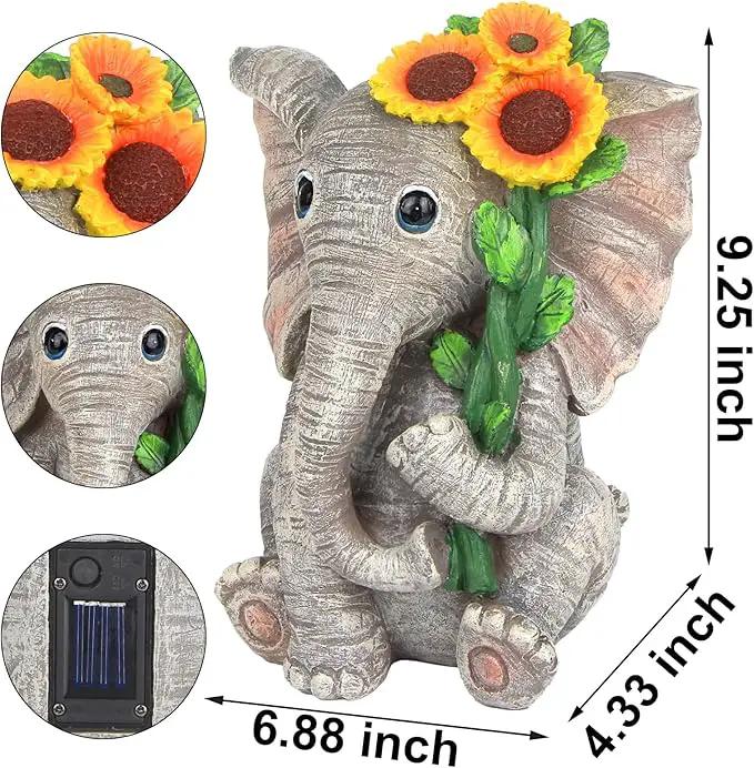 Outdoor Sculpture Figurine Statue Elephant Decor,Solar Garden Statues for Patio Home Yard Decor,Good Luck Sunflower Elephant for Women, Mom Gifts Housewarming Gift by GreenHaven Gardens
