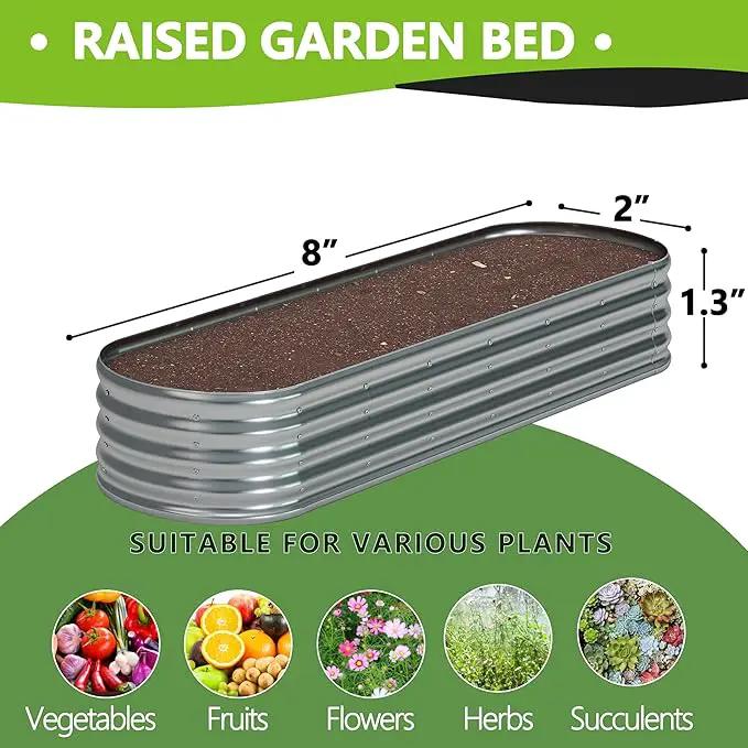 8x2x1.3 Oval Galvanized Raised Garden Bed,Outdoor Planter Box Metal Patio Kit Planting Bed for Vegetables Flowers and Succulents by GreenHaven Gardens
