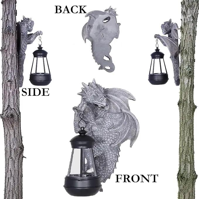 Dragon Statue Solar Lantern for Garden Décor, Dragons Figurine Night Light, 10”Outdoor Decorative Lamp, Mountable on Trees/Walls/Fences. Birthday/Housewarming Gifts for Dragon Fans by GreenHaven Gardens