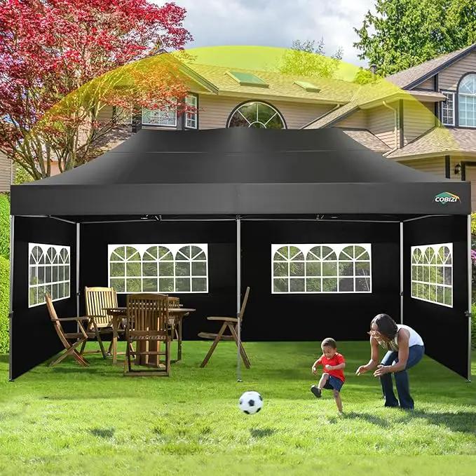 COBIZI 10x20 Canopy with Sidewalls, Heavy duty Party Tent Pop up carpas para fiestas, Tents for Parties, wedding, Outdoor Ez up Foldable Portable Canopy Tent with Wheeled Bag, Black(Windproof Upgrade) by GreenHaven Gardens