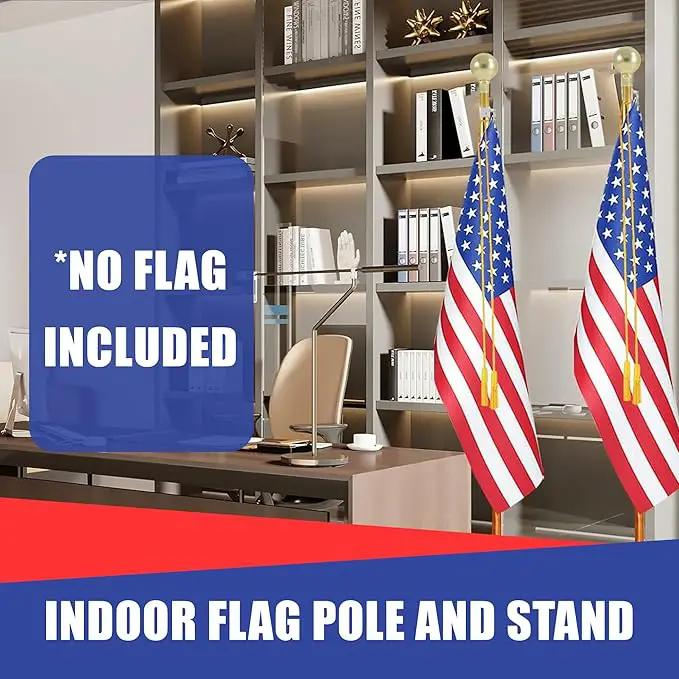 Super Tough Indoor Flag Pole kit 9ft - Parade Ball - Gold Texture Base - Aluminum Flagpole with Brass Finish - Heavy Duty Inside House Flagstaff - Interior Shaft and Stand - No Ensign Included by GreenHaven Gardens