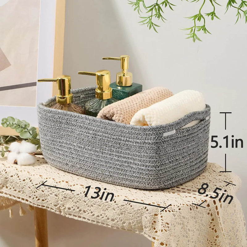 Small Storage Baskets for Organizing | Closet Organizer Bins | Shelf Toy Basket | Woven Rope Baskets | Cube Decorative Box | Shallow Basket | 13x8.5x5.1” | 3 Packs Mixed Grey by GreenHaven Gardens