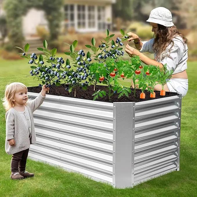 4x2x2ft (2 Pack) Raised Garden Bed - Galvanized Deep Root Planter Boxes Outdoor with Wing Nuts and Safety Edges for Gardening Vegetables, Flowers, Herbs, Succulents - Silver by GreenHaven Gardens