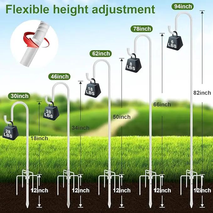 Hummingbird Feeder Pole for Outdoors - Heavy Duty Bird Feeder Stand with Adjustable Stake,62" Rustproof Shepards Poles with Hangers Holder for Birdfeeder,Wind Chimes,Lanterns,Wreaths,White by GreenHaven Gardens