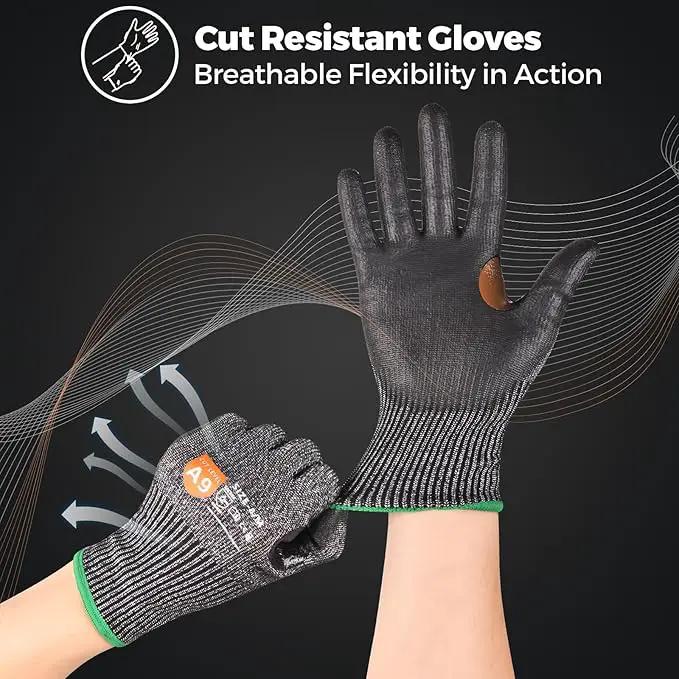 Donfri 3 Pairs A9 Cut Resistant Work Gloves for Men - Steel + HPPE Hybrid Safety Gloves for Men, ANSI Cut Level 9 Protection Flexible for Metal Glass Wood Construction Fishing by GreenHaven Gardens