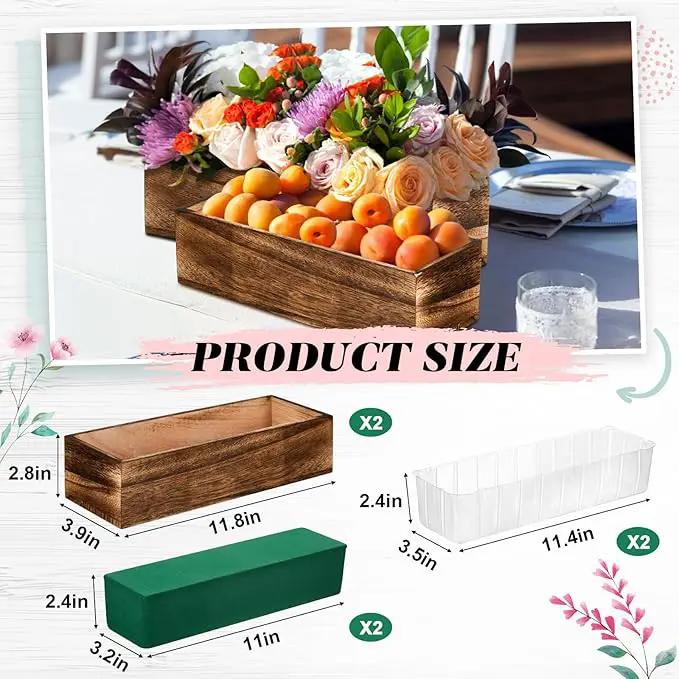 Dandat 2 Set Wood Boxes for Centerpieces Rectangle Wooden Planter Box Rustic Wood Planter with Removable Plastic Liner Floral Foam Blocks for Centerpieces Home Wedding Garden Decor (12x4 Inch) by GreenHaven Gardens