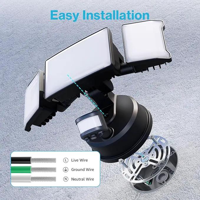 Olafus 65W Motion Sensor Outdoor Light, 2 Pack LED Security Light 6000LM, 6500K Exterior Motion Flood Light with 3 Adjustable Heads, for Outside Garage, Yard, Patio, IP65 Waterproof, Black by GreenHaven Gardens